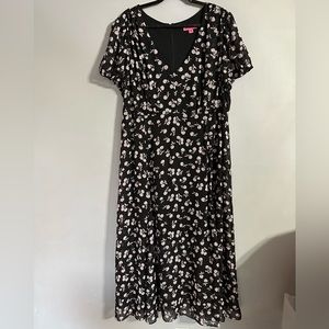 Betsy Johnson Cherry Pattern Black and White Short Sleeve Midi Dress